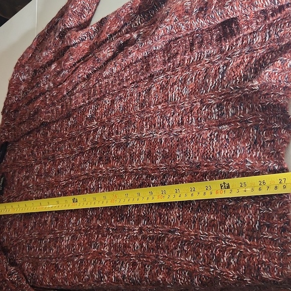 Forever21 Cardigan Sweater Medium Cable Knit Brick Red Black White Y2K - Picture 5 of 8